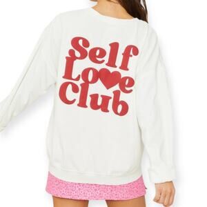 Altar’d State Self Love Club White Heart Sweatshirt Oversized Cozy Top Sz Medium